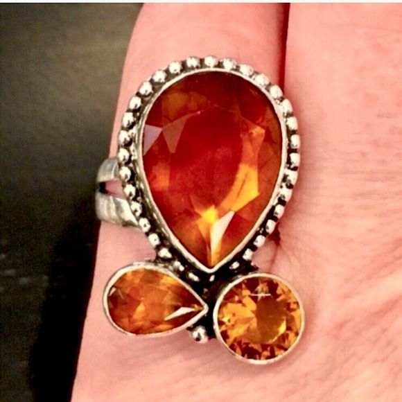 Artisan Golden Orange Topaz Silver Ring Sz 6.25 - Picture 2 of 7